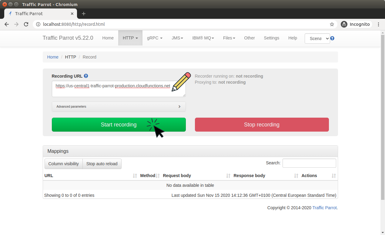 Fill in the URL and start recording